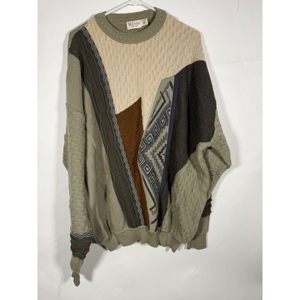 St. Croix Knits Vintage Wool Blend Colorblock Geometric Sweater Mens XX Long